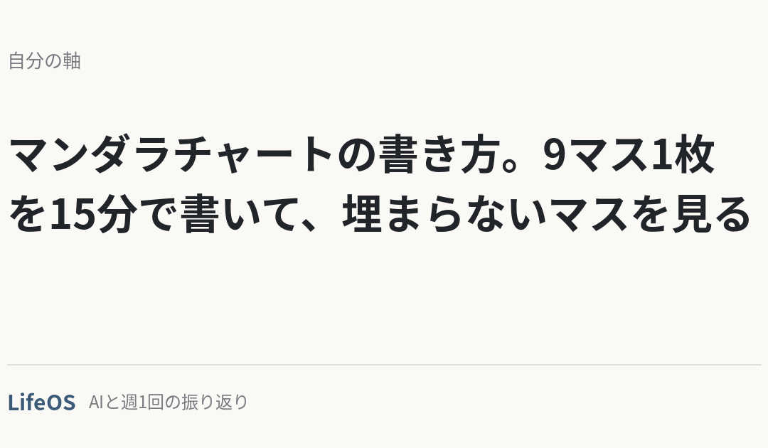 マンダラチャートの書き方。9マス1枚を15分で書いて、埋まらないマスを見る