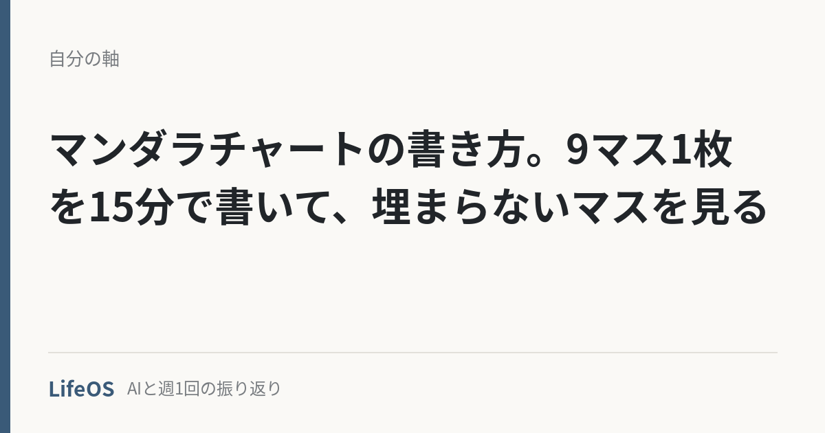 マンダラチャートの書き方。9マス1枚を15分で書いて、埋まらないマスを見る