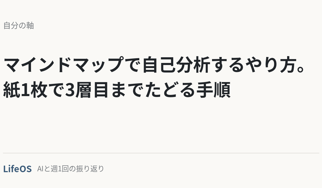 マインドマップで自己分析するやり方。紙1枚で3層目までたどる手順